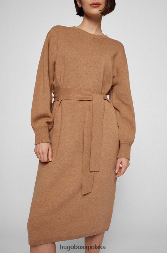 Hugo Boss sukienka dzianinowa c fusiana 50466413 jasnobrązowa jasnobrązowy R0X0H6728