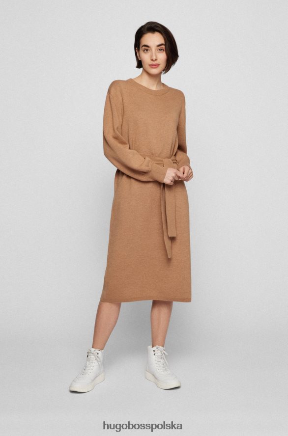 Hugo Boss sukienka dzianinowa c fusiana 50466413 jasnobrązowa jasnobrązowy R0X0H6728