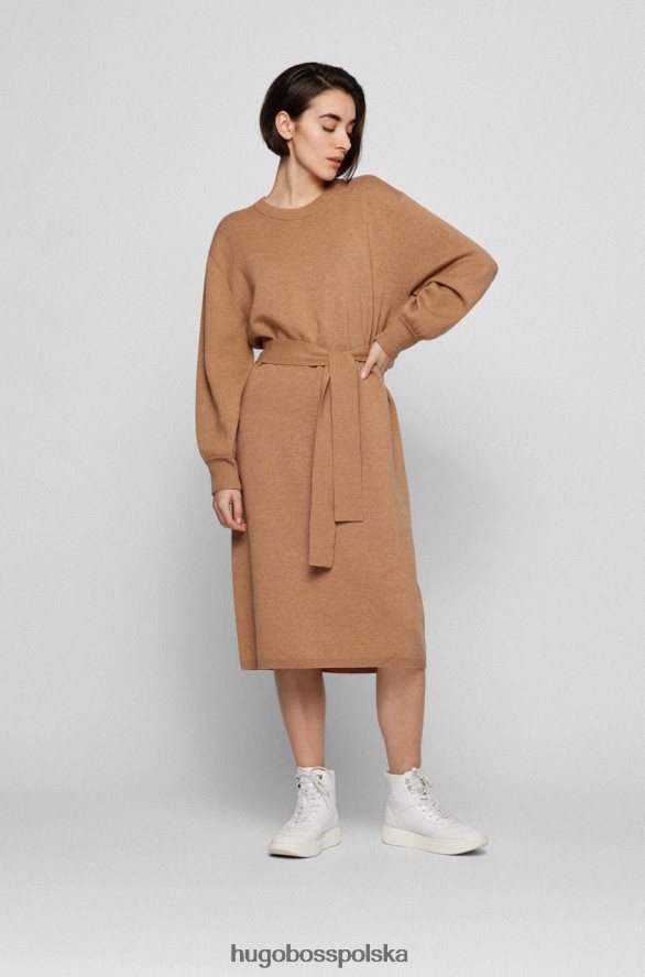 Hugo Boss sukienka dzianinowa c fusiana 50466413 jasnobrązowa jasnobrązowy R0X0H6728
