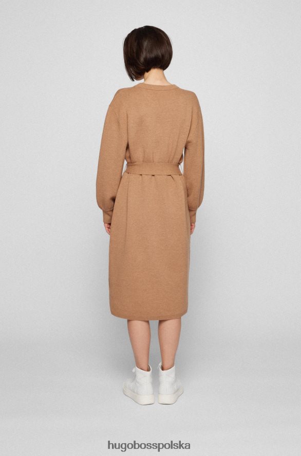 Hugo Boss sukienka dzianinowa c fusiana 50466413 jasnobrązowa jasnobrązowy R0X0H6728