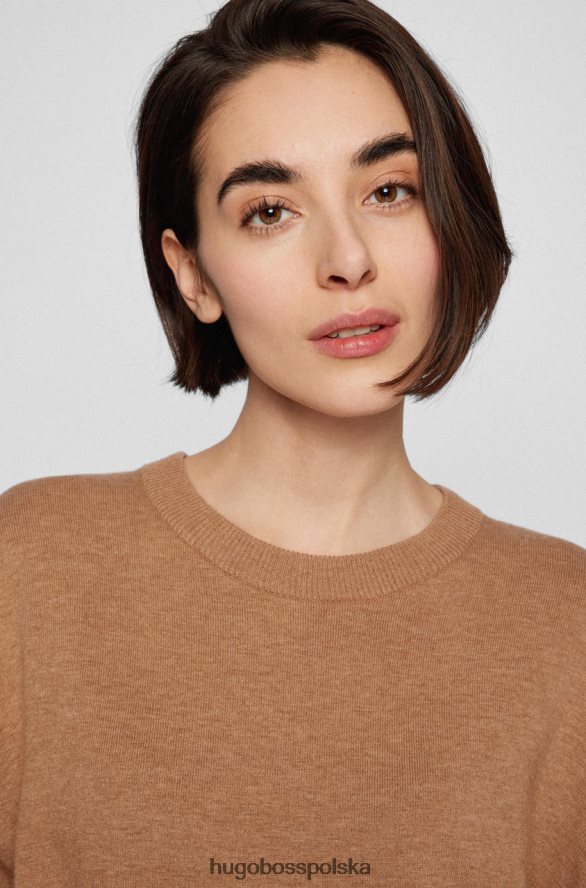 Hugo Boss sukienka dzianinowa c fusiana 50466413 jasnobrązowa jasnobrązowy R0X0H6728