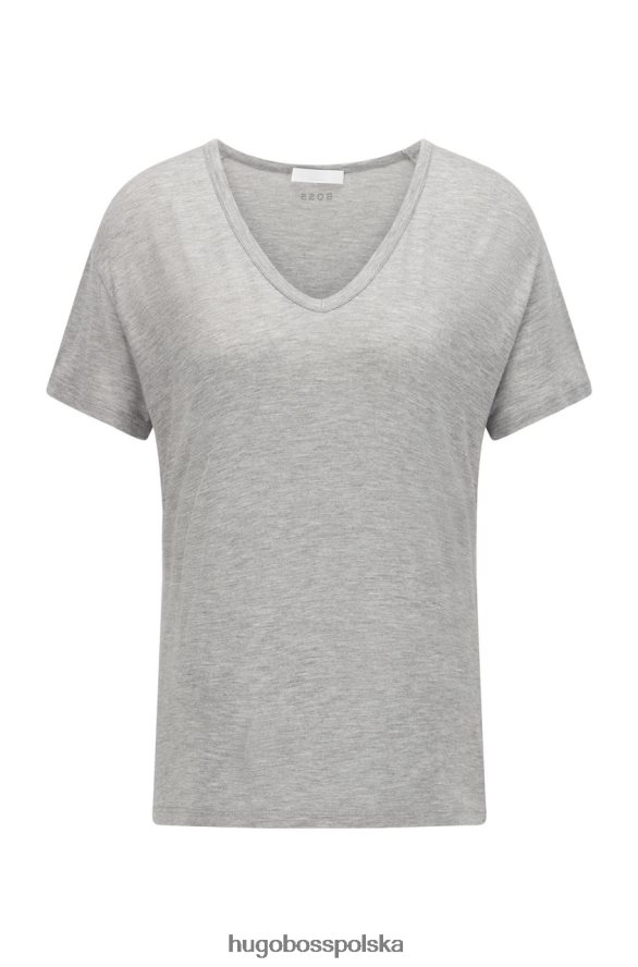 Hugo Boss Koszulka z dekoltem w kształcie litery V Eviena 50458594 szara szary R0X0H6785