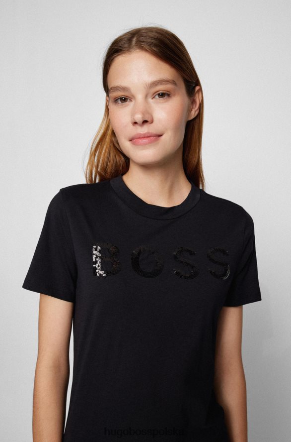 Hugo Boss koszulka s/s c elogo 50464505 czarna czarny biały R0X0H6753