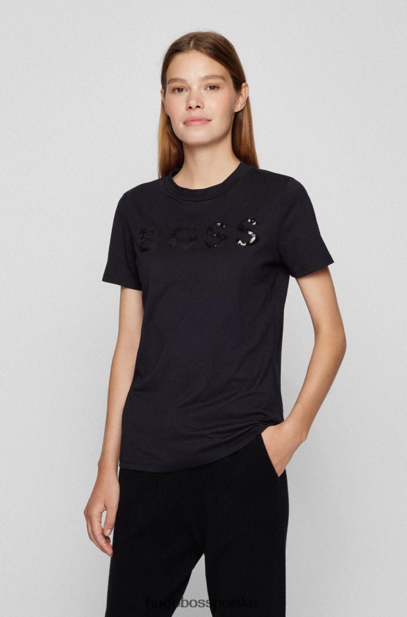 Hugo Boss koszulka s/s c elogo 50464505 czarna czarny biały R0X0H6753