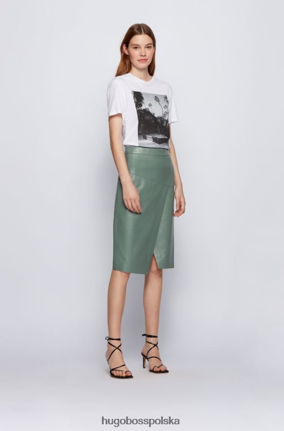 Hugo Boss skórzana spódnica seloa 50453185 czarna czarny/pastelowozielony R0X0H6792