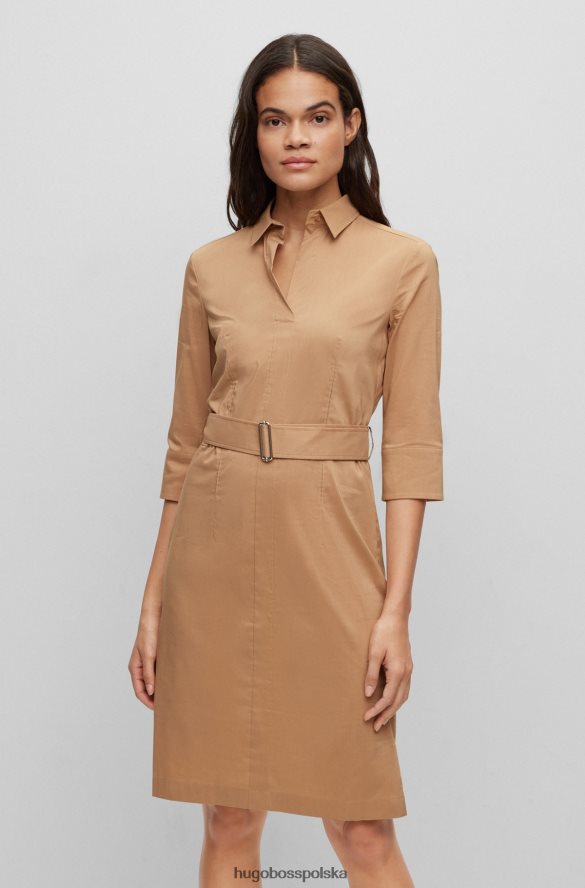 Hugo Boss beżowa sukienka biznesowa hugo z mieszanki bawełny organicznej beżowy R0X0H62329