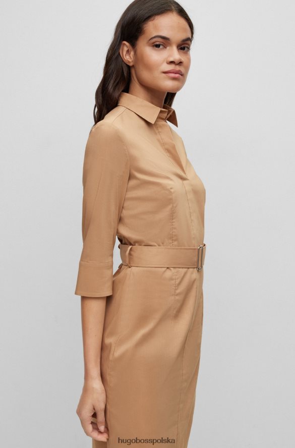 Hugo Boss beżowa sukienka biznesowa hugo z mieszanki bawełny organicznej beżowy R0X0H62329