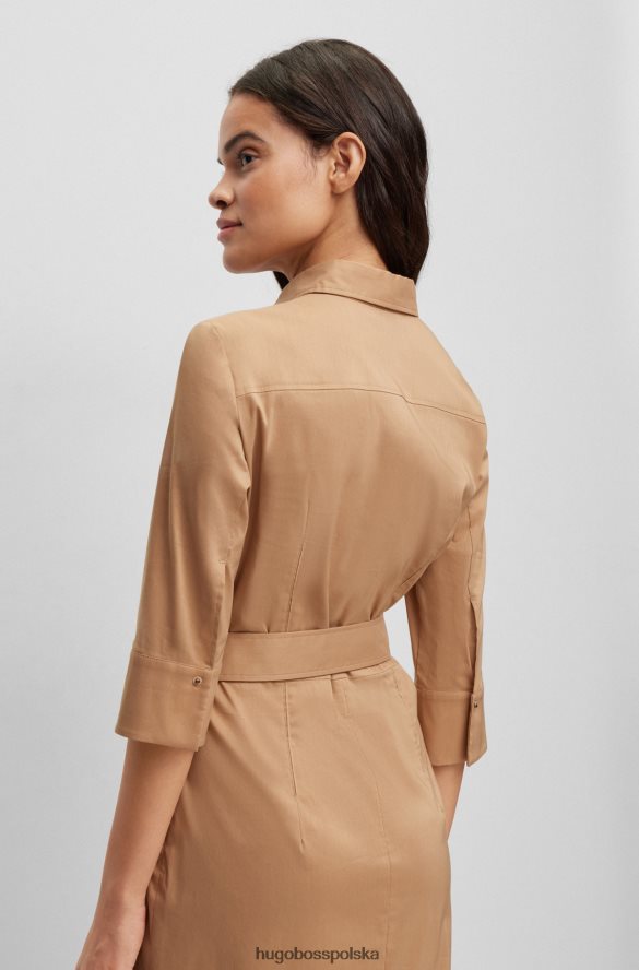 Hugo Boss beżowa sukienka biznesowa hugo z mieszanki bawełny organicznej beżowy R0X0H62329