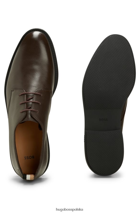Hugo Boss Buty derby ze skóry ziarnistej z logo Hugo w kolorze ciemnobrązowym ciemny brąz R0X0H64647