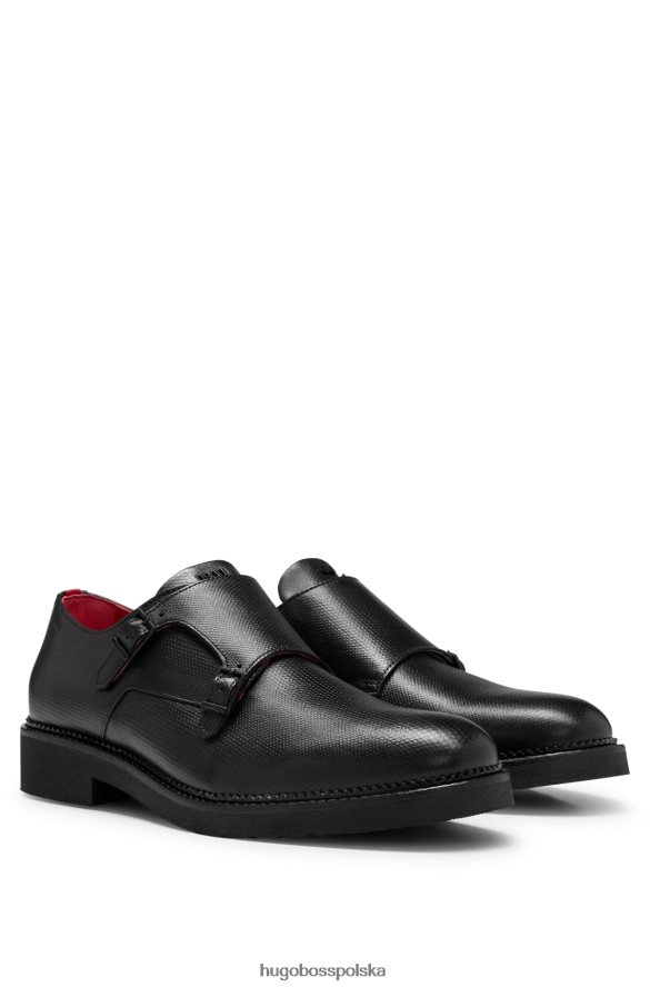 Hugo Boss Buty hugo z podwójnym monkiem z czarnej skóry z nadrukiem czarny R0X0H65046