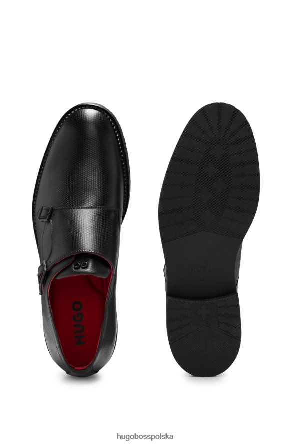 Hugo Boss Buty hugo z podwójnym monkiem z czarnej skóry z nadrukiem czarny R0X0H65046