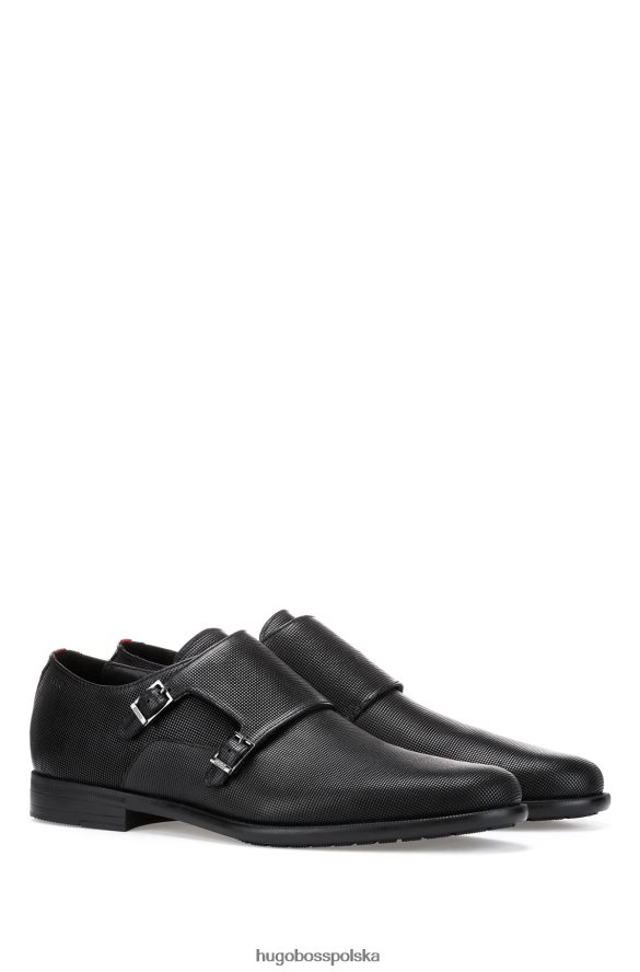 Hugo Boss Buty hugo z podwójnym monkiem ze skóry z nadrukiem w kolorze czarnym czarny R0X0H64975