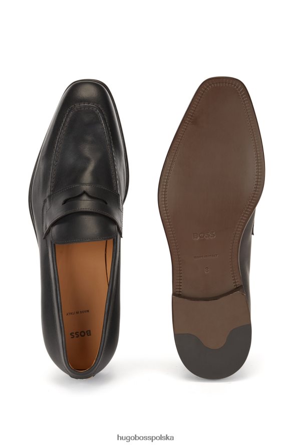 Hugo Boss Hugo ciemnobrązowe, włoskie skórzane mokasyny typu penny z charakterystycznymi paskami ciemny brąz R0X0H64902