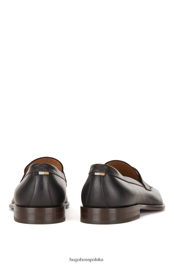 Hugo Boss Hugo ciemnobrązowe, włoskie skórzane mokasyny typu penny z charakterystycznymi paskami ciemny brąz R0X0H64902