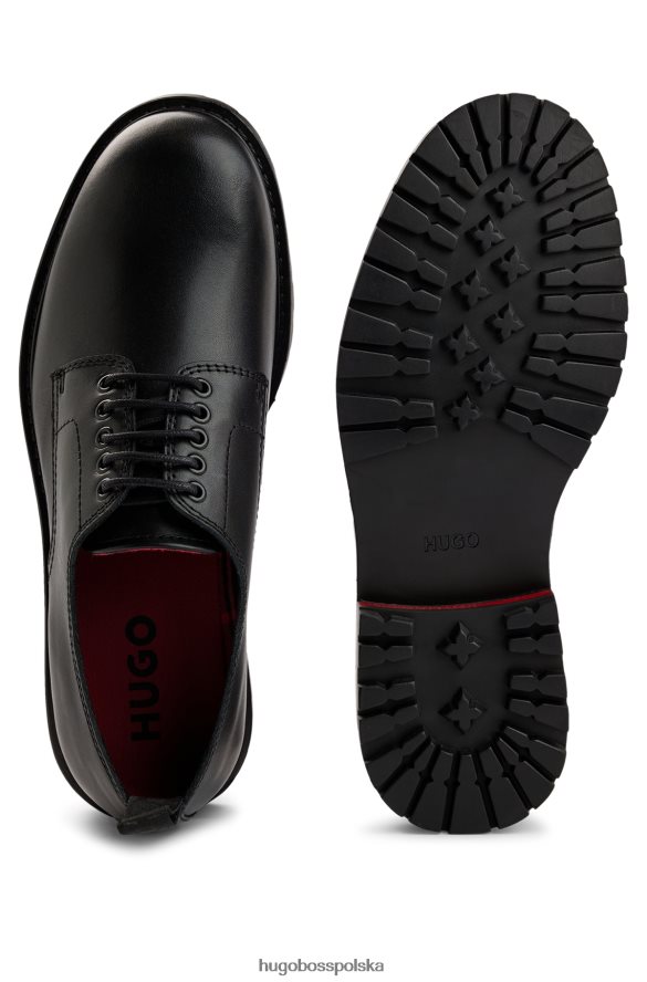 Hugo Boss Hugo, czarne, skórzane, sznurowane buty z gumową podeszwą czarny R0X0H64927