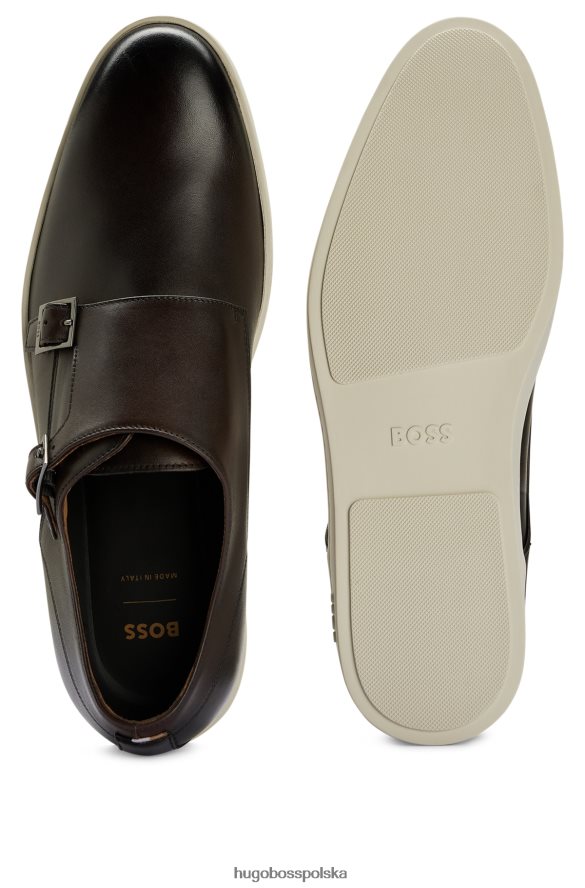 Hugo Boss Hugo skórzane podwójne monki z gumową podeszwą w kolorze ciemnobrązowym ciemny brąz R0X0H64766