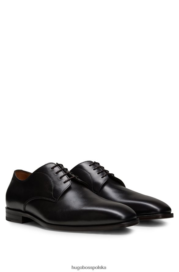 Hugo Boss ciemnobrązowe włoskie buty derby Hugo ze skóry z przeszytymi detalami ciemny brąz R0X0H64808