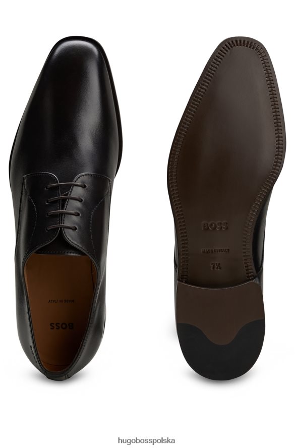 Hugo Boss ciemnobrązowe włoskie buty derby Hugo ze skóry z przeszytymi detalami ciemny brąz R0X0H64808