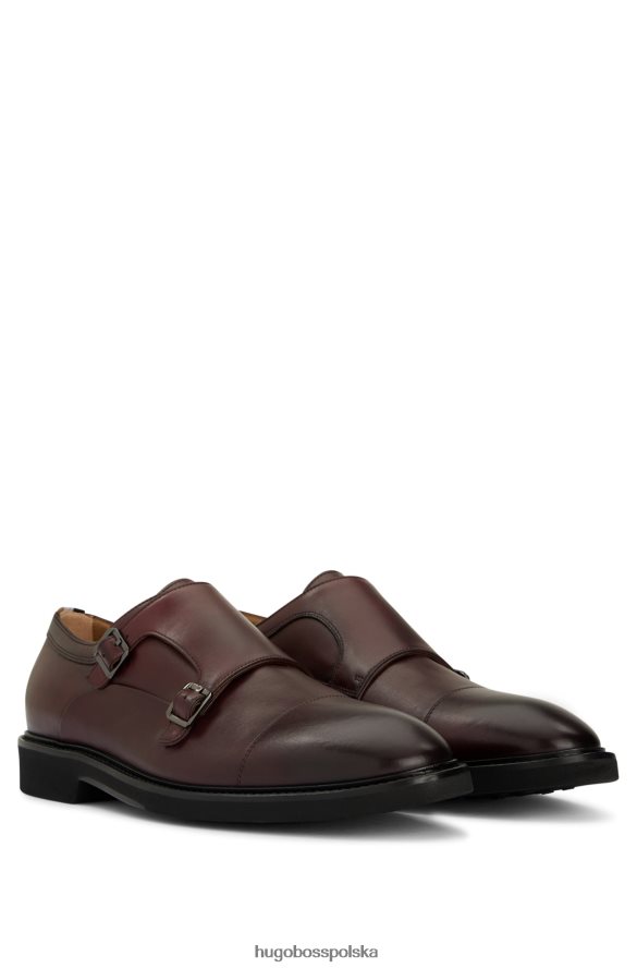 Hugo Boss ciemnoczerwone skórzane podwójne monki z wyściełaną wkładką hugo ciemno czerwony R0X0H64812