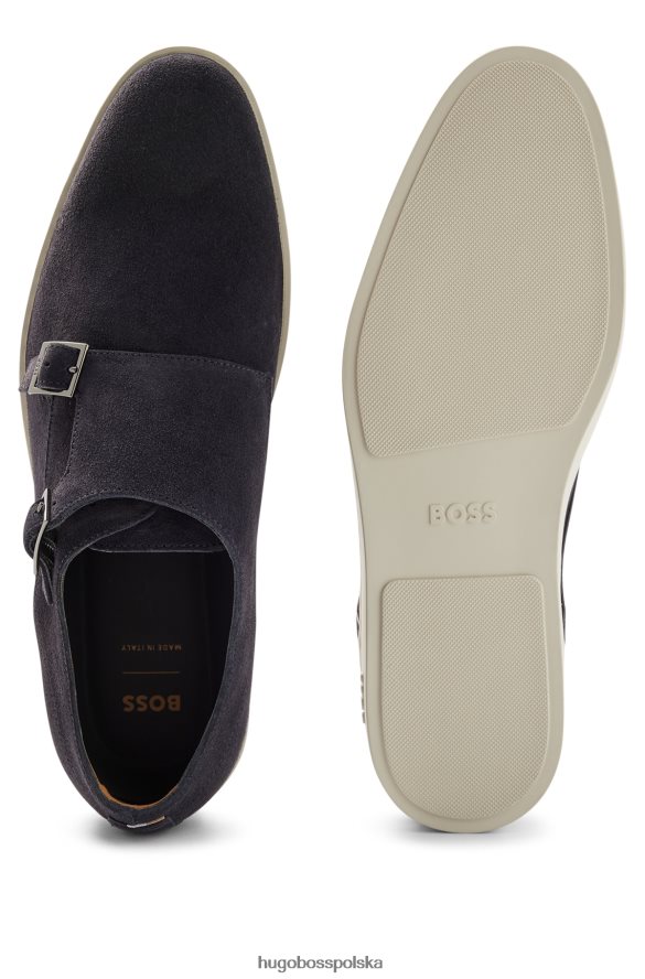 Hugo Boss ciemnoniebieskie buty typu double monk z zamszu z gumową podeszwą zewnętrzną hugo ciemny niebieski R0X0H64818