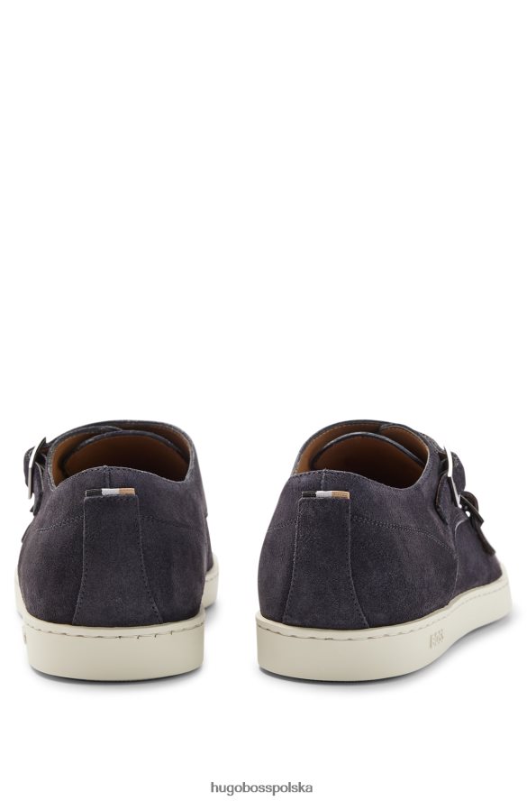 Hugo Boss ciemnoniebieskie buty typu double monk z zamszu z gumową podeszwą zewnętrzną hugo ciemny niebieski R0X0H64818