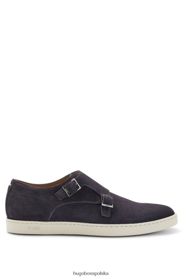Hugo Boss ciemnoniebieskie buty typu double monk z zamszu z gumową podeszwą zewnętrzną hugo ciemny niebieski R0X0H64818