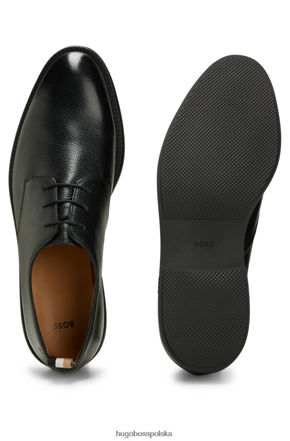 Hugo Boss czarne buty derby hugo ze skóry gruboziarnistej z detalami z logo czarny R0X0H64648
