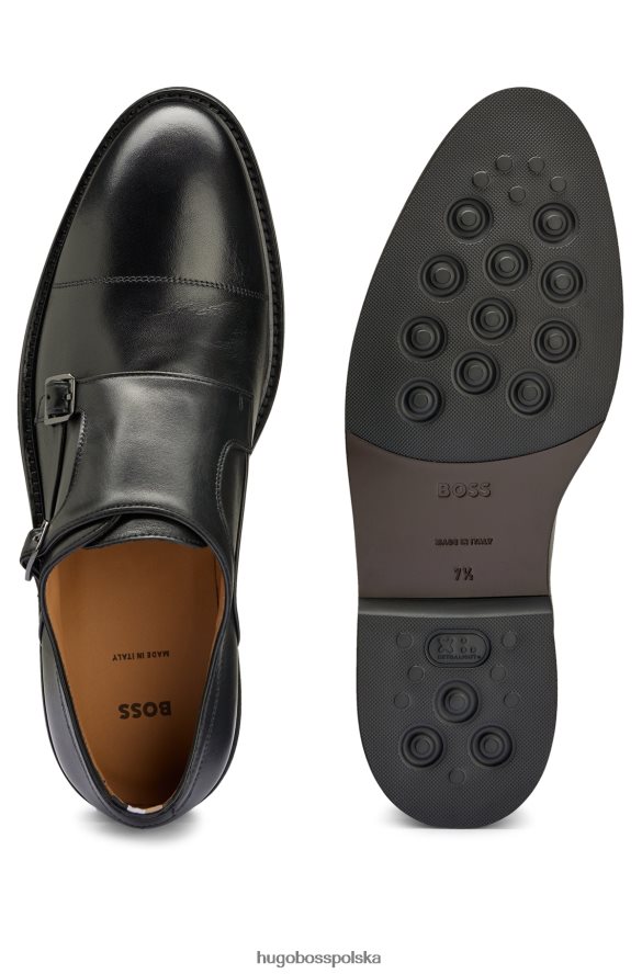 Hugo Boss skórzane buty typu double monk z wyściełaną wkładką hugo czarne czarny R0X0H64813