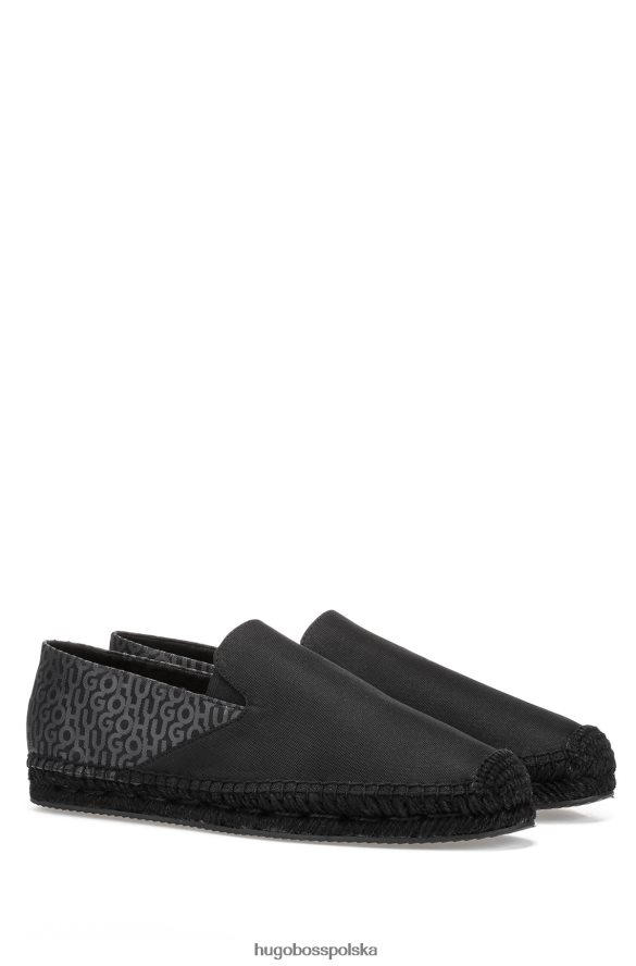Hugo Boss Czarne espadryle hugo na jutowej podeszwie z nadrukowanym logo czarny R0X0H64853