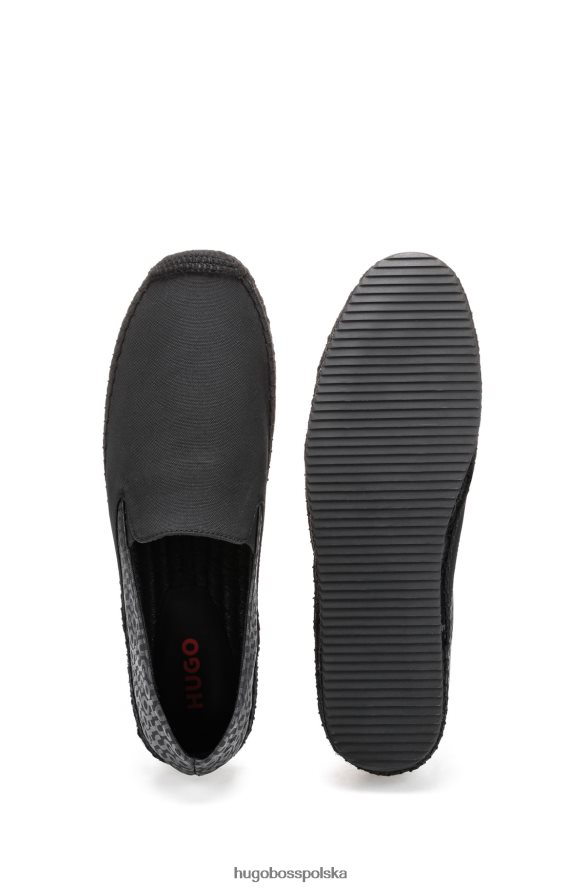 Hugo Boss Czarne espadryle hugo na jutowej podeszwie z nadrukowanym logo czarny R0X0H64853
