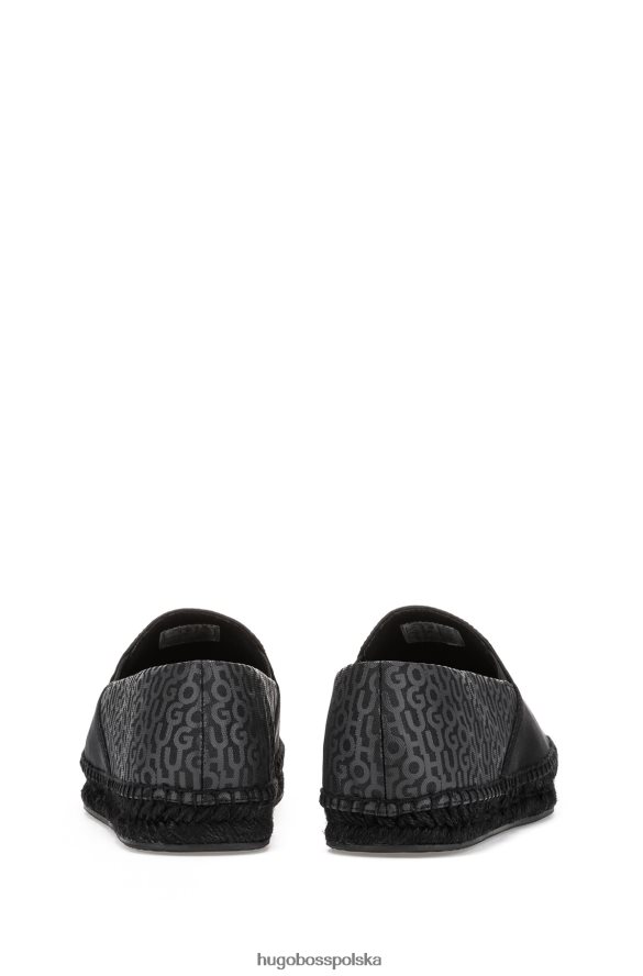 Hugo Boss Czarne espadryle hugo na jutowej podeszwie z nadrukowanym logo czarny R0X0H64853