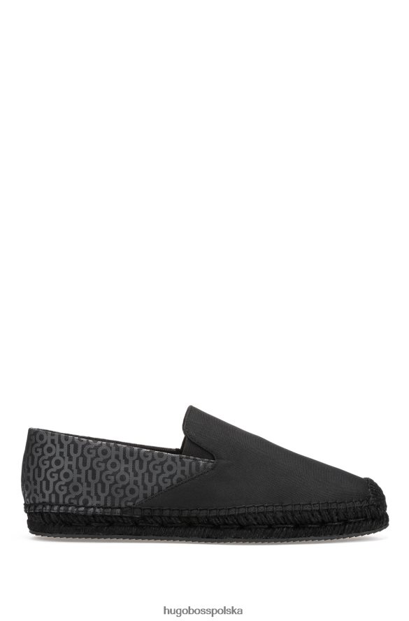 Hugo Boss Czarne espadryle hugo na jutowej podeszwie z nadrukowanym logo czarny R0X0H64853