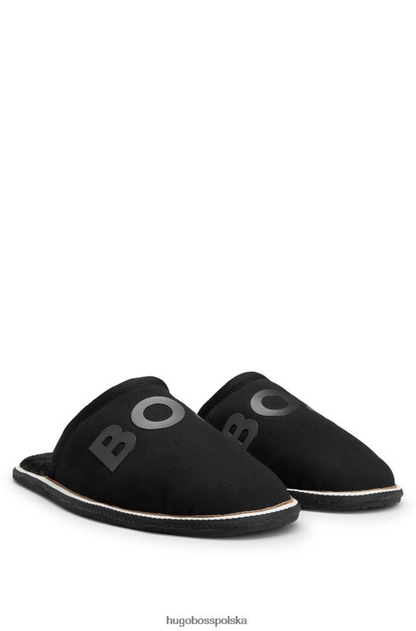 Hugo Boss Czarne kapcie hugo z logo i monogramem, gumową podeszwą zewnętrzną i charakterystycznym paskiem czarny R0X0H64882
