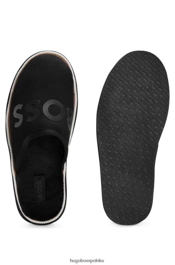 Hugo Boss Czarne kapcie hugo z logo i monogramem, gumową podeszwą zewnętrzną i charakterystycznym paskiem czarny R0X0H64882