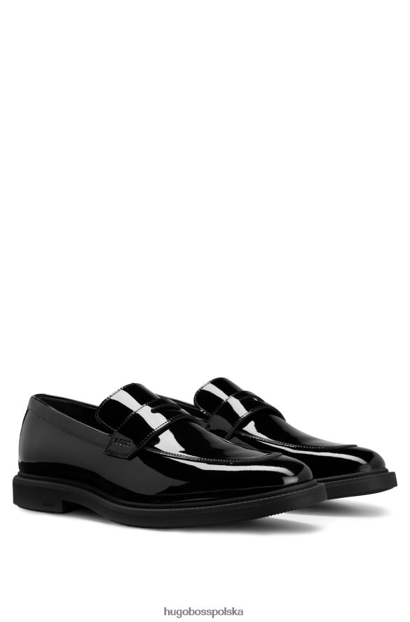 Hugo Boss Mokasyny z lakierowanej skóry z czarno-złotym logo Hugo Black czarny R0X0H64987