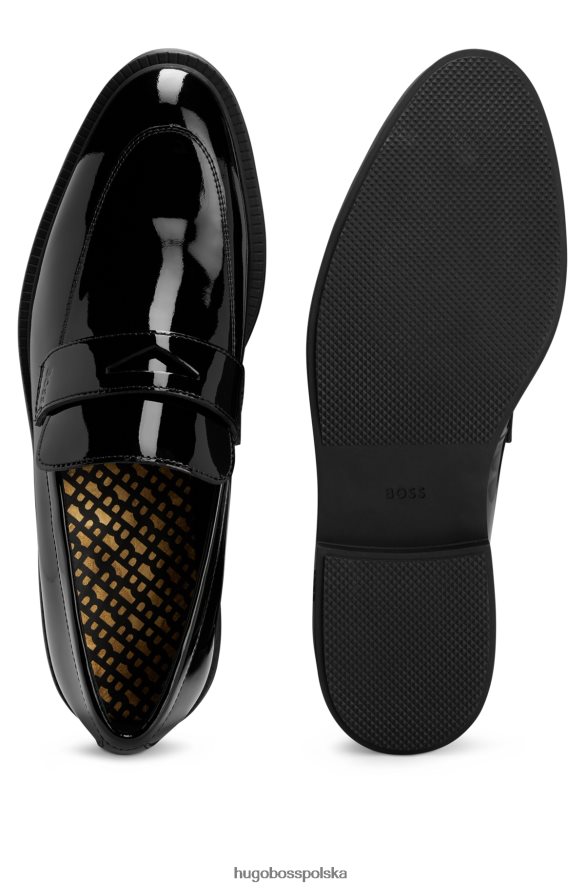 Hugo Boss Mokasyny z lakierowanej skóry z czarno-złotym logo Hugo Black czarny R0X0H64987