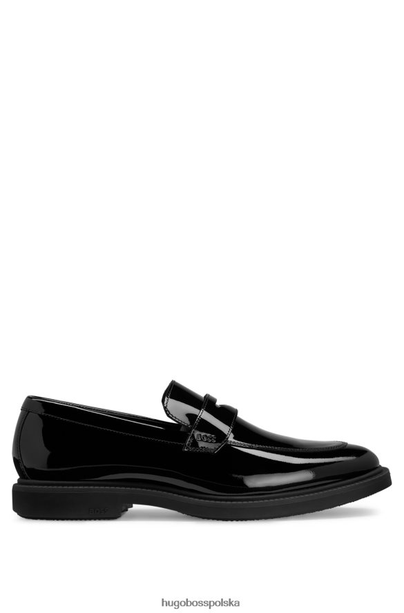 Hugo Boss Mokasyny z lakierowanej skóry z czarno-złotym logo Hugo Black czarny R0X0H64987