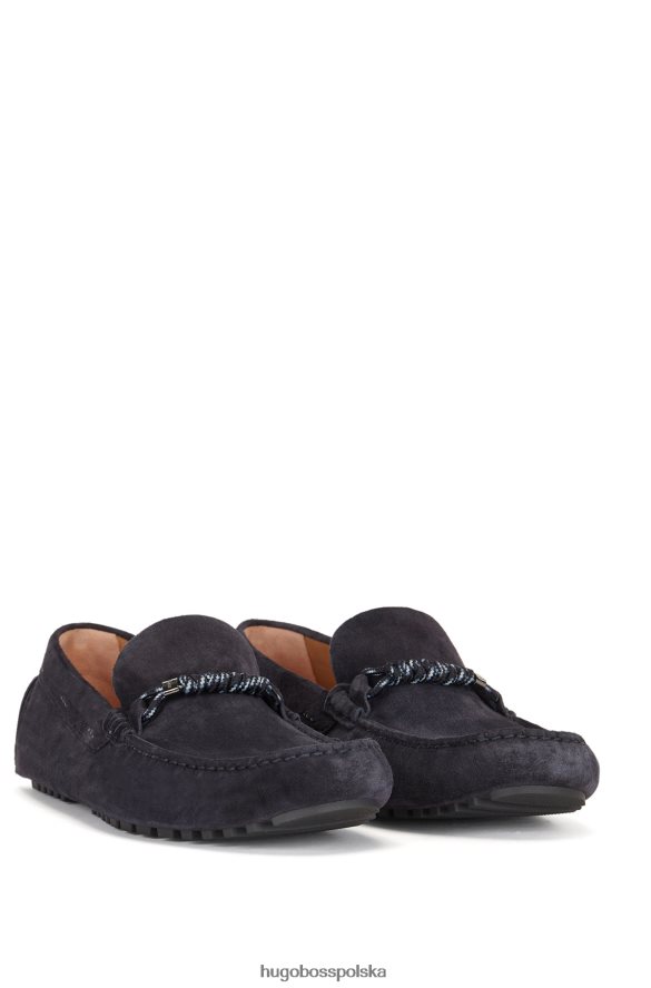 Hugo Boss ciemnoniebieskie zamszowe wsuwane mokasyny z markowym sznurkiem hugo ciemny niebieski R0X0H64936