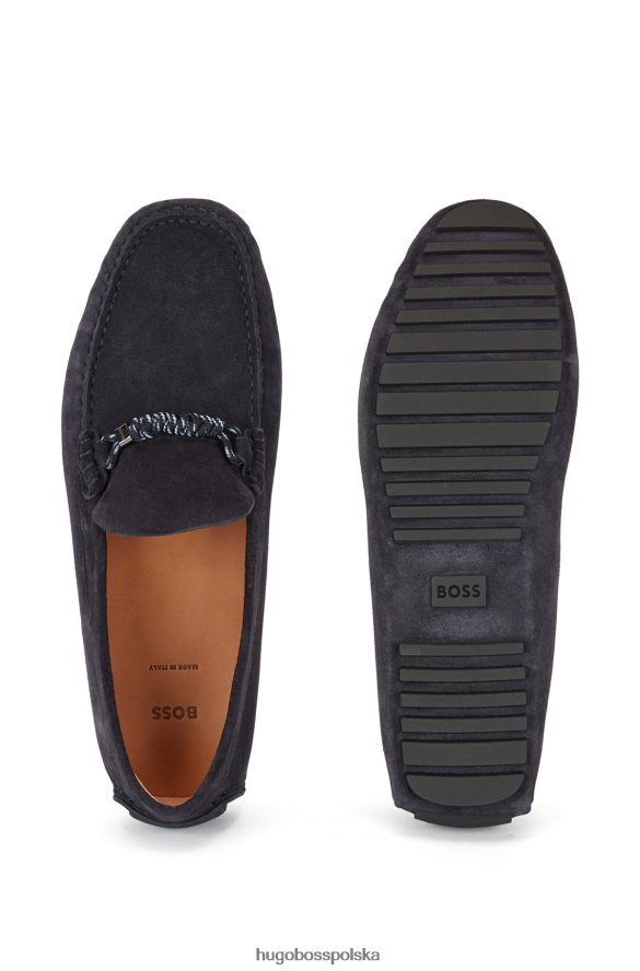 Hugo Boss ciemnoniebieskie zamszowe wsuwane mokasyny z markowym sznurkiem hugo ciemny niebieski R0X0H64936