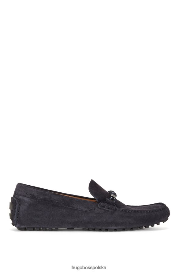 Hugo Boss ciemnoniebieskie zamszowe wsuwane mokasyny z markowym sznurkiem hugo ciemny niebieski R0X0H64936