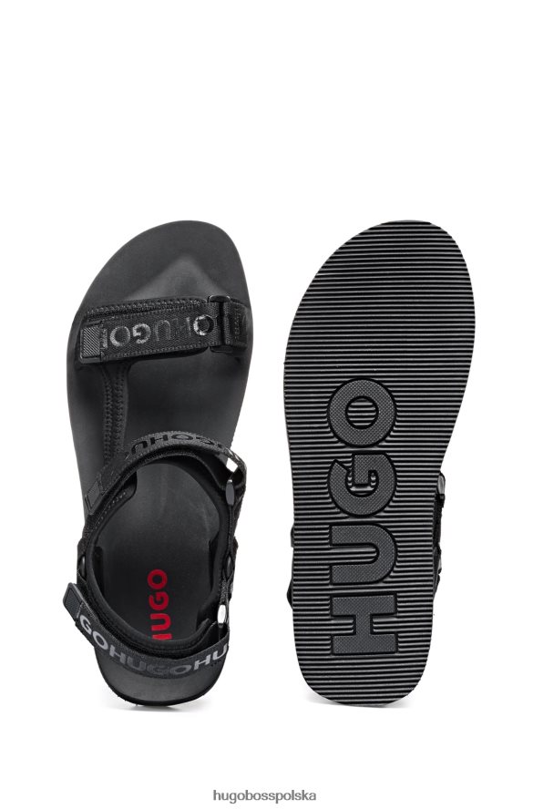 Hugo Boss czarne sandały z logo i dotykowymi zapięciami hugo czarny R0X0H64978