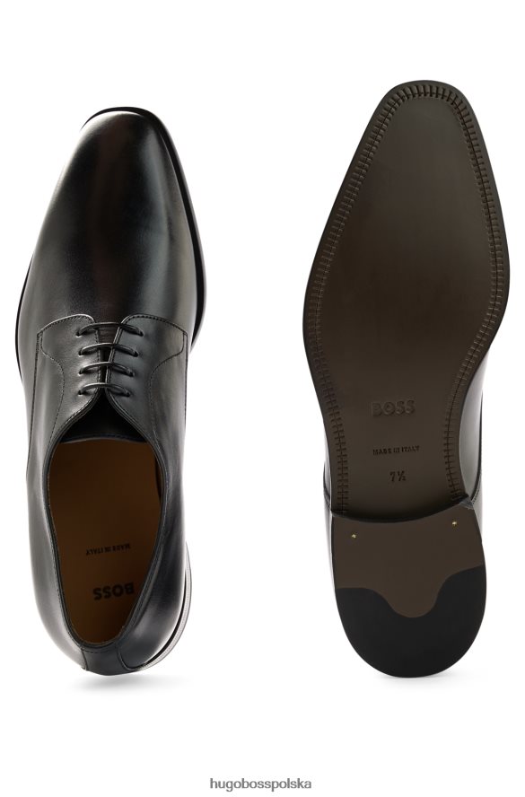 Hugo Boss Hugo czarne, włoskie buty derby ze skóry z przeszytymi detalami czarny R0X0H64809