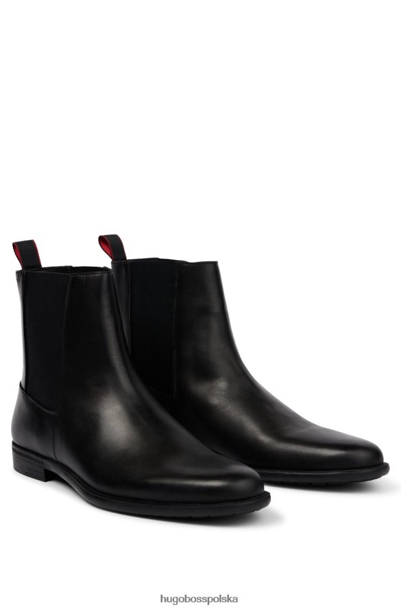 Hugo Boss Czarne buty chelsea hugo z polerowanej skóry z detalami z logo czarny R0X0H64865