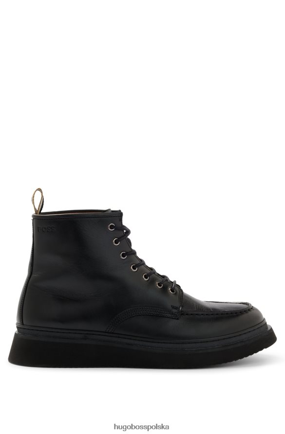 Hugo Boss Czarne buty hugo z zakrytymi noskami i podciąganą skórą czarny R0X0H64977