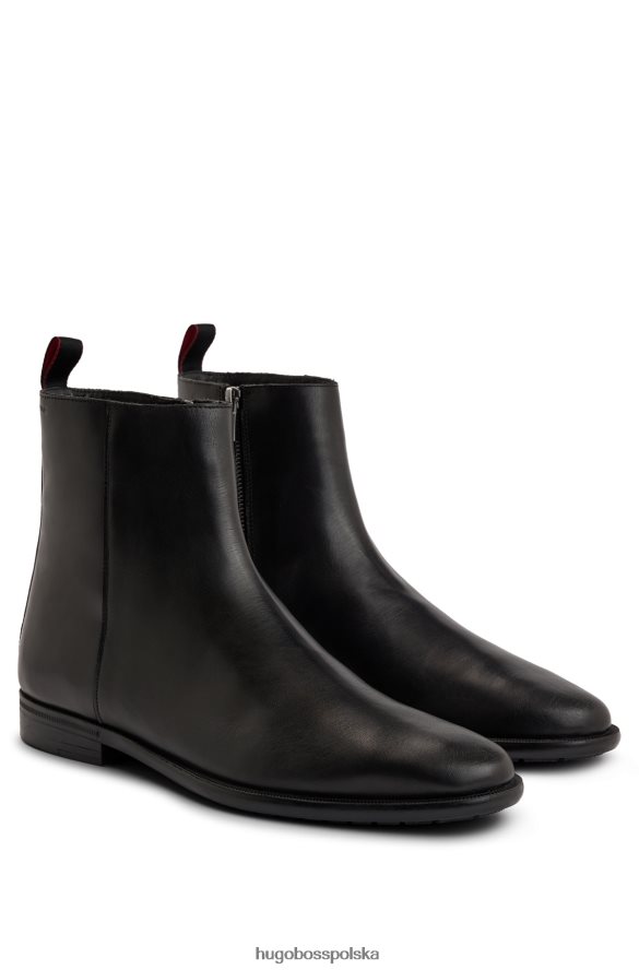 Hugo Boss Czarne buty hugo zapinane na zamek, z polerowanej skóry, z detalami z logo czarny R0X0H64838