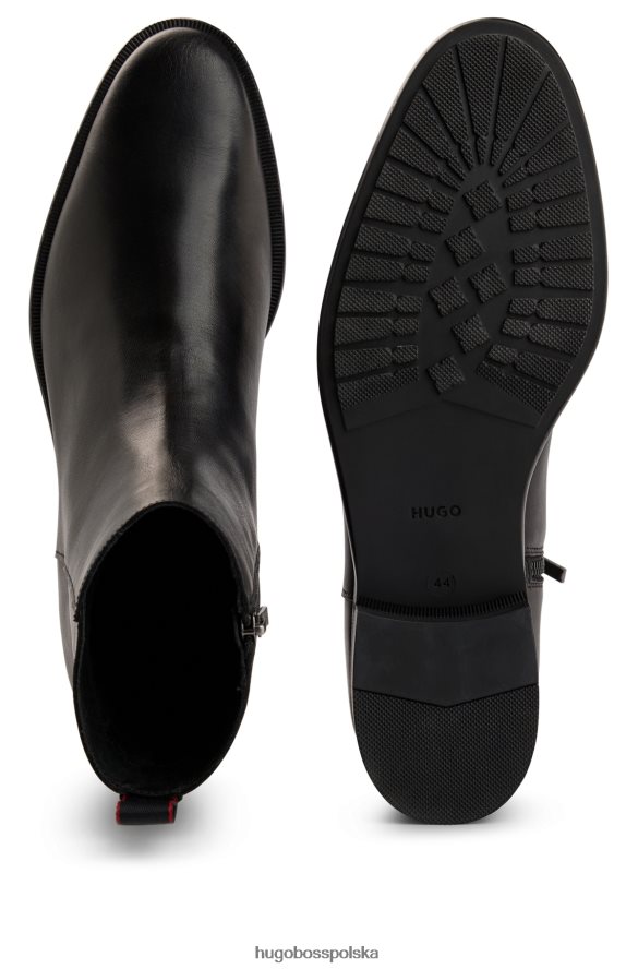 Hugo Boss Czarne buty hugo zapinane na zamek, z polerowanej skóry, z detalami z logo czarny R0X0H64838