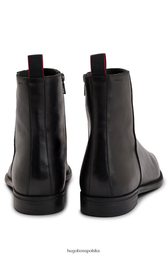 Hugo Boss Czarne buty hugo zapinane na zamek, z polerowanej skóry, z detalami z logo czarny R0X0H64838