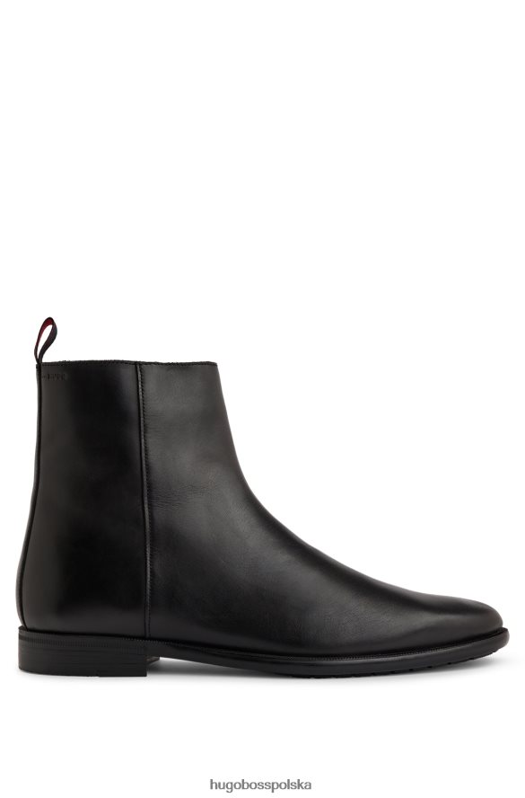 Hugo Boss Czarne buty hugo zapinane na zamek, z polerowanej skóry, z detalami z logo czarny R0X0H64838