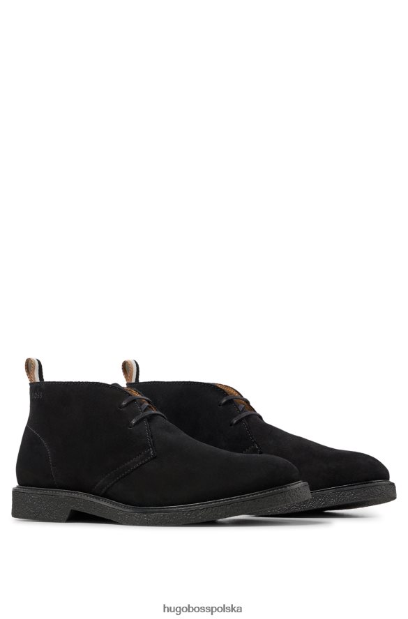 Hugo Boss Czarne buty pustynne hugo z zamszu z charakterystyczną pętelką w paski czarny R0X0H64974