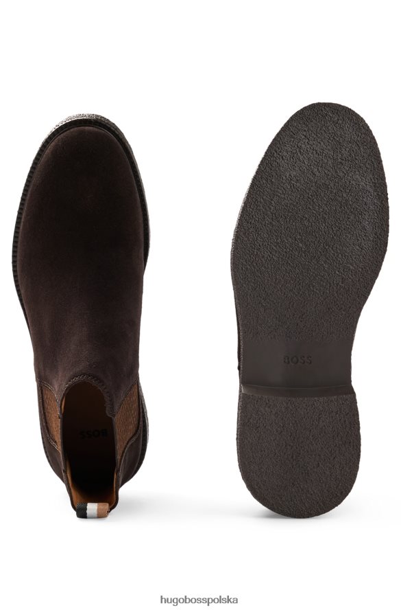 Hugo Boss Zamszowe buty Chelsea z logo emed ciemny brąz R0X0H64749